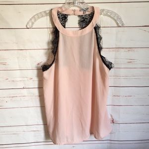Black Lace Trim Peach Top